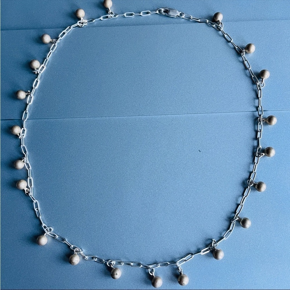 Vintage Paperclip Sterling Silver Chain Necklace With Gold Tone Ball Cha… - Picture 2 of 6
